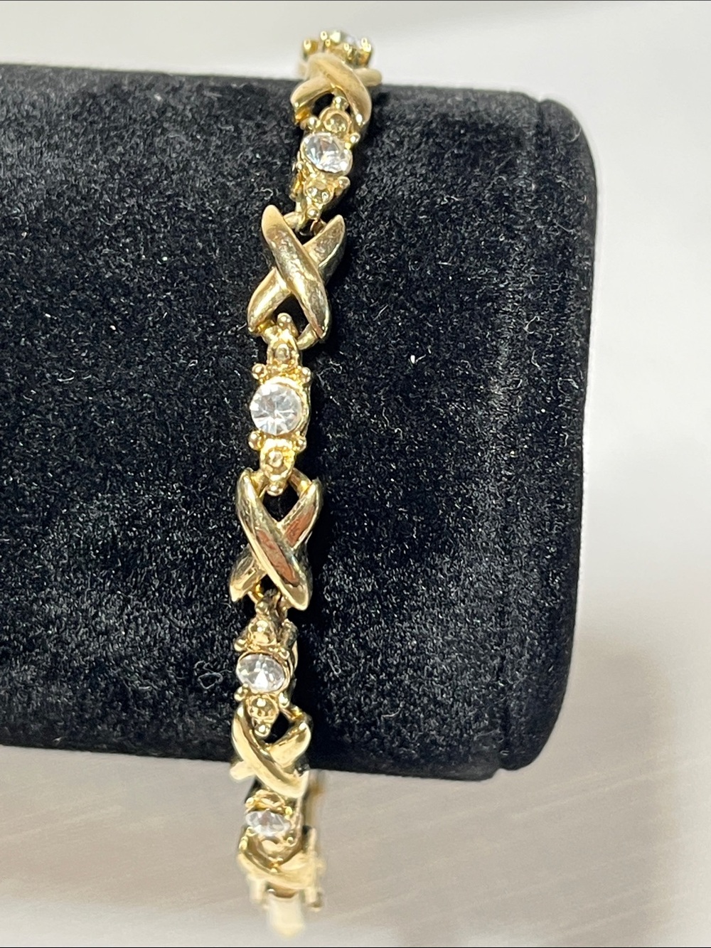 Vintage Gold-Tone Crystal X-O Link Bracelet